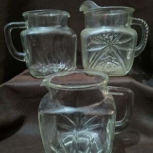 Elegant Vintage Clear Glass Pitcher Set Of 3